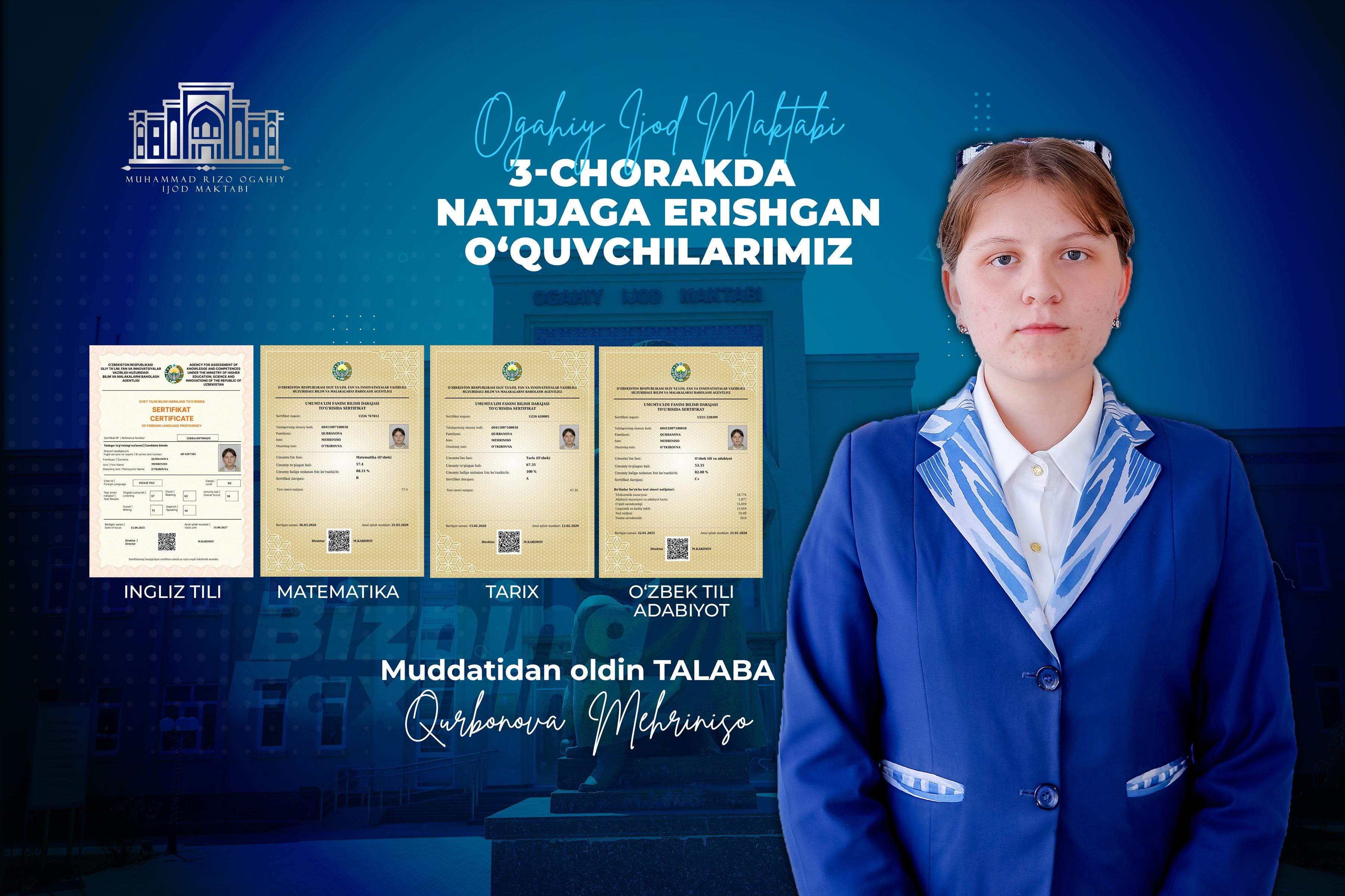 189 ball va Muddatidan oldin talaba