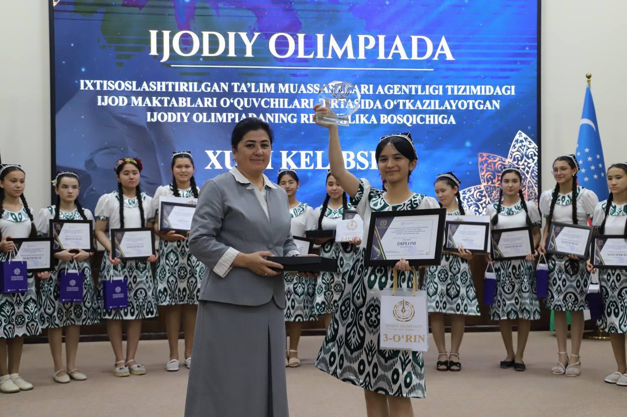 Ixtisoslashtirilgan ta’lim muassasalari agentligi tomonidan Qashqadaryo viloyatida o‘tkazilgan “Ijodiy olimpiada”ning Respublika bosqichida Muhammad Yusuf nomidagi ijod maktabining 9-sinf o‘quvchisi Nigora Abdug‘aniyeva faxrli 3-o‘rinni qo‘lga kiritdi.  🔹Ushbu yutuq nafaqat o‘quvchining iste’dodi va izlanishlari, balki ustozlarining fidokorona mehnati samarasi ekanligi bilan ahamiyatlidir. Nigora Abdug‘aniyevani ushbu muvaffaqiyati bilan samimiy tabriklaymiz va kelgusida yanada ulkan zafarlar tilaymiz!